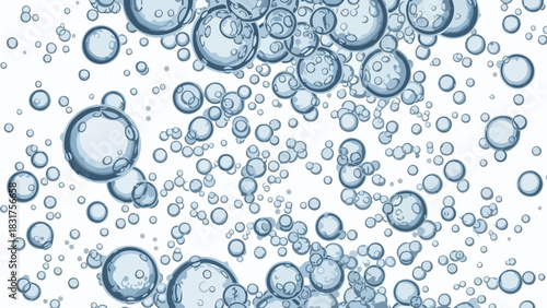 A cluster of blue effervescent water bubbles rising upwards, an abstract illustration of fizz and carbonation
