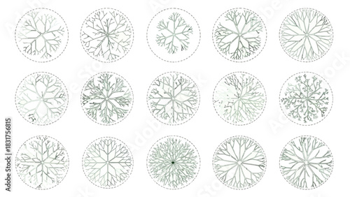 Abstract Fractal Tree Structures in Circular Designs for Patterned Backgrounds