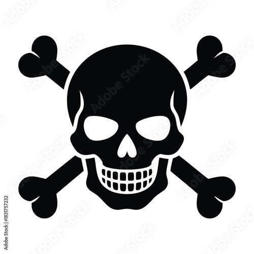 Black and white skull and crossbones icon, a classic symbol of danger, poison, or piracy