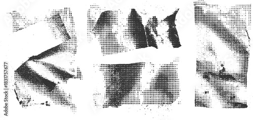 Black and white halftone dot pattern abstract texture with distressed elements background