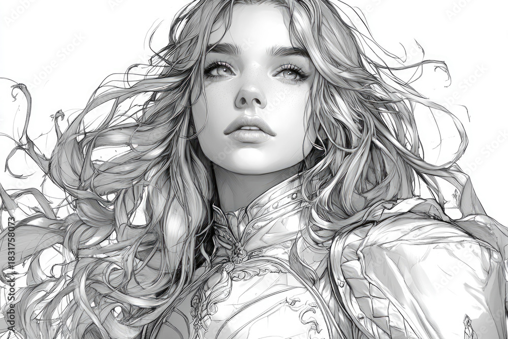 Fototapeta premium A Brave Princess in Detailed Armor Ready for Adventure
