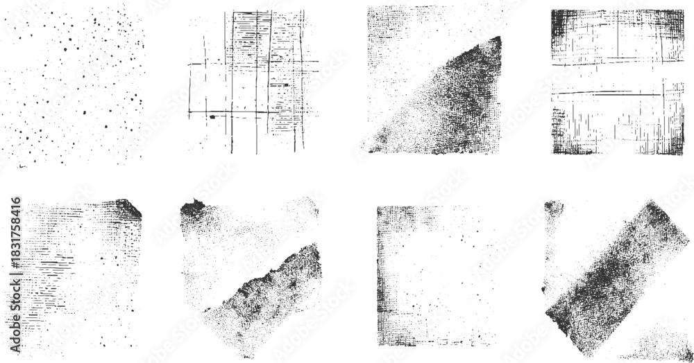 Obraz premium Collection of eight black and white abstract grunge texture overlays with dots lines and distressed patterns