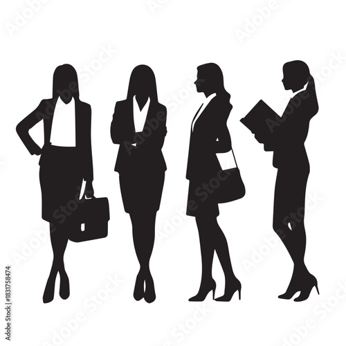 Business people , silhouettes, group of standing business men and business women