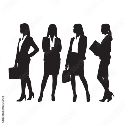 Business people , silhouettes, group of standing business men and business women