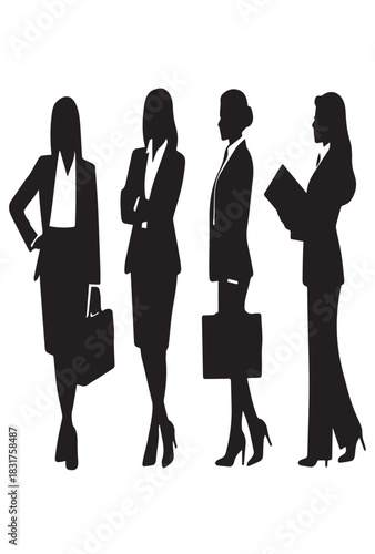 Business people , silhouettes, group of standing business men and business women