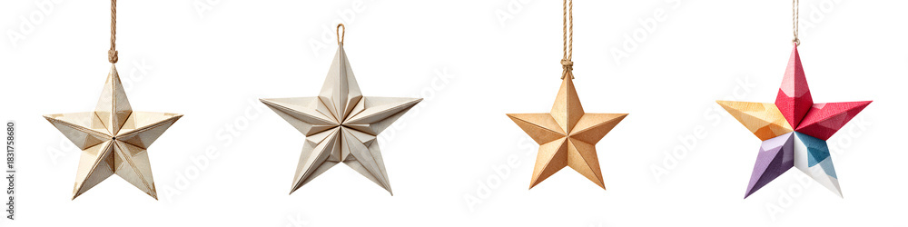 Fototapeta premium Hanging Christmas Stars Ornaments Isolated on White