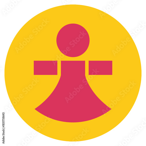 Stylized female icon in bright magenta within a solid yellow circle, representing womanhood, gender equality, or a user profile symbol against a plain background
