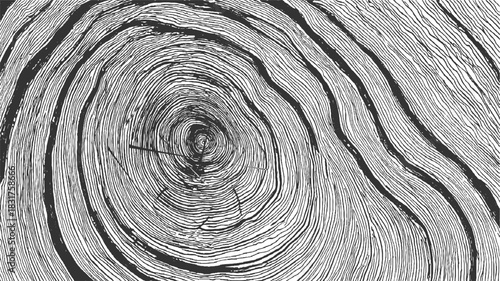 Close up black and white abstract pattern of wood grain rings and lines tree texture