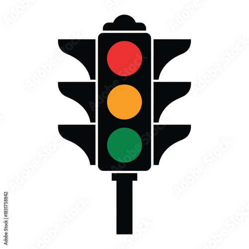 Simple black silhouette icon of a vertical traffic light showing red, amber, and green signals illuminated