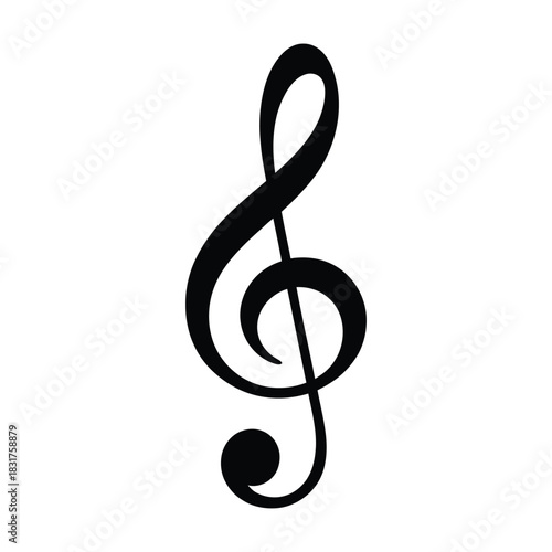 Black treble clef musical symbol, a classic graphic representation of the g clef used in musical notation