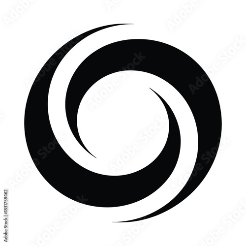 Abstract black and white spiral logo design representing motion, cycle, or energy
