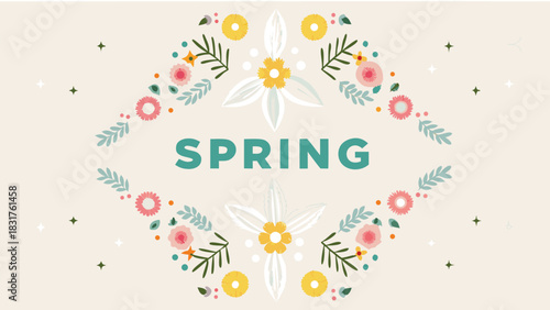 Vibrant overhead perspective banner design featuring bright spring colors and playful elements perfect for seasonal advertisements and promotional materials