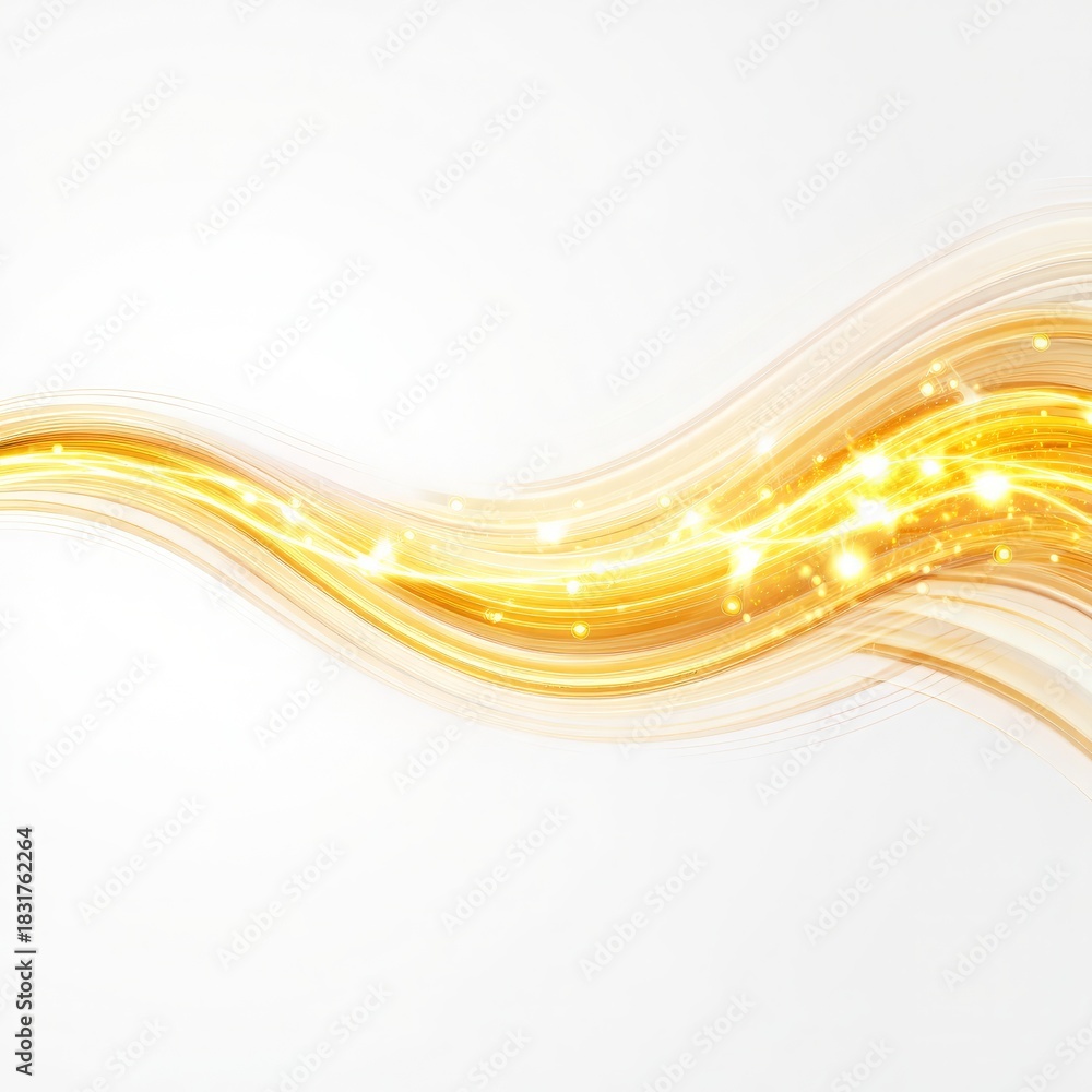 Obraz premium Abstract golden wave with sparkling lights on white background