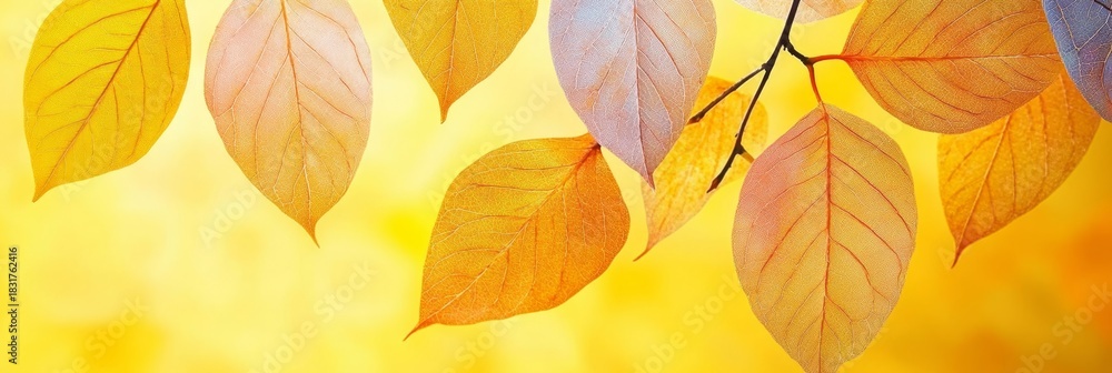 Obraz premium Autumn Mood with Vibrant Yellow Leaves Arrangement, Seasonal Decorations, Nature s Beauty Display