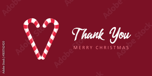 thank you christmas card with candy cane heart vector illustration