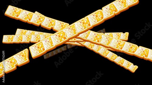 Bright Neon Happy Birthday Text Over Black Background With Repeating Phrases