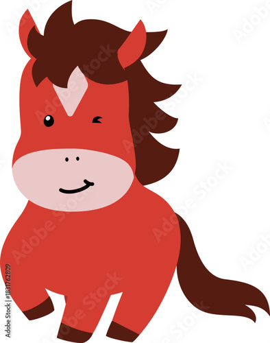 2026 Red Fire Horse Character - Cute Byeong-O Year Zodiac. A horse running and winking