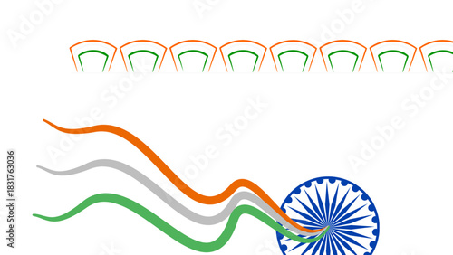 Indian flag tricolor waves and ashoka chakra emblem on white background, national celebration, republic day