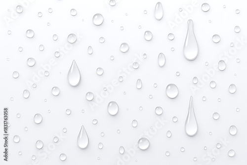 Water Droplets on White Background with Clear Transparent Beads
