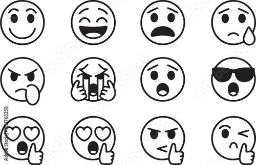 Emotions Emoji Set Diverse Facial Expressions