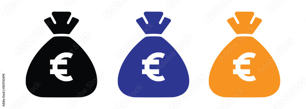 Fototapeta premium euro money bags in black blue and orange-vector illustration