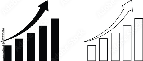  Bar chart with upward trending arrow illustrating growth - vector set