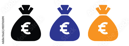euro money bags in black blue and orange-vector illustration