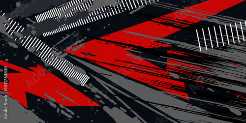 Abstract grey RED sports racing concept. Grunge banner background illustration