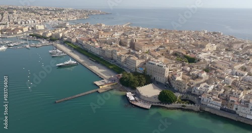 Wallpaper Mural Panoramic aerial view of the island of Ortygia. This is the location of the historic center of Syracuse, Sicily, Italy. The city overlooks the Mediterranean Sea and contains many historical landmarks. Torontodigital.ca