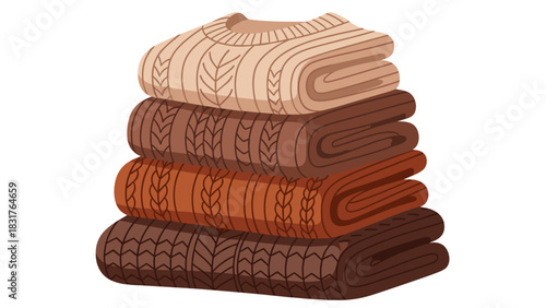 Warm cozy sweaters carefully stacked in calming neutral tones, perfect for fall winter style guides and seasonal lifestyle content