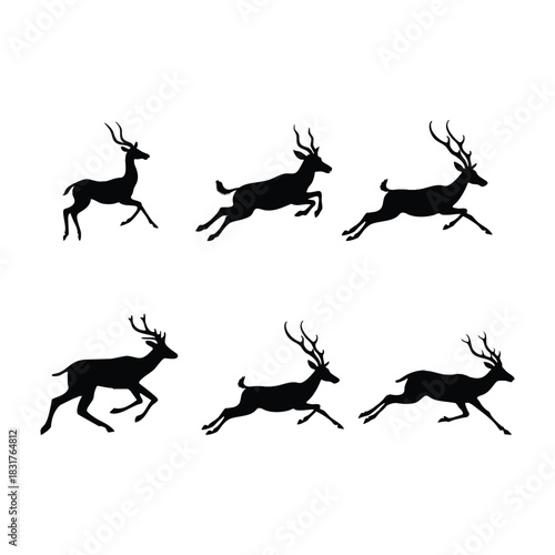 Busy antelope silhouette leaping quickly across smooth light white field