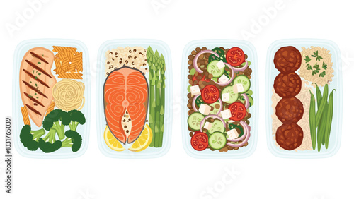 Delicious and healthy meal prep containers for balanced nutrition great for fitness plans, weight loss journeys, or eating right at work