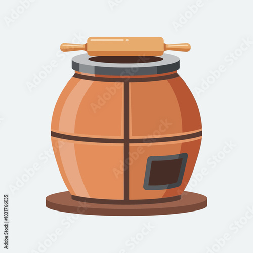 Rustic tandoor oven with rolling pin for culinary traditions illustration