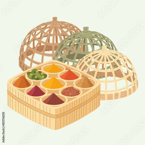 Exotic Spice Box with Rustic Lids: A Culinary Journey Presentation
