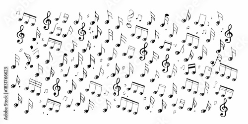 Hand drawn music notes pattern on white background musical elements