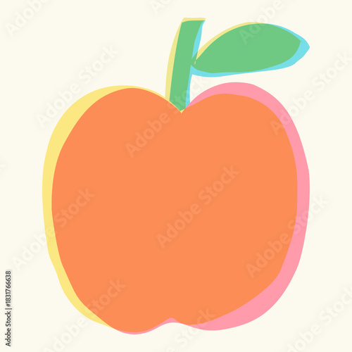 Minimal overprint-style apple illustration in soft pastel colors