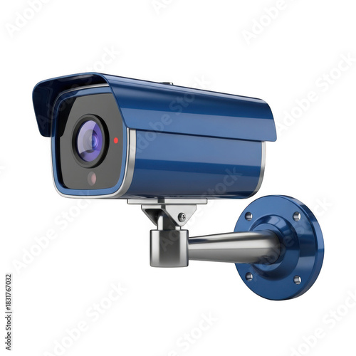 Blue security camera surveillance system isolated on transparent background