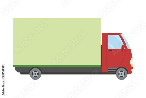 A pixel art of a red delivery truck with a green trailer
