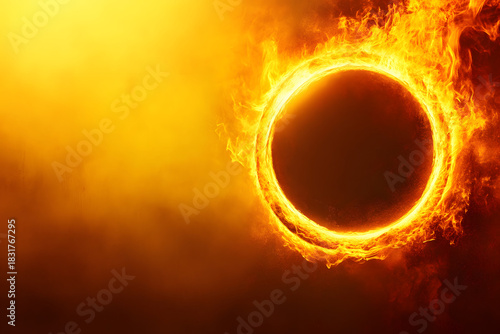 Fiery Ring on Golden Background