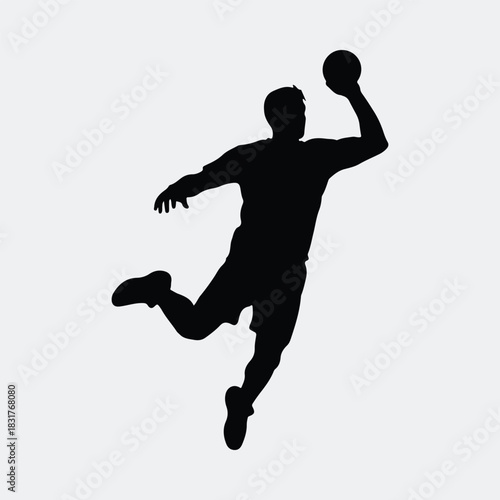 Silhouette Handball player throwing ball in action sport vector illustration