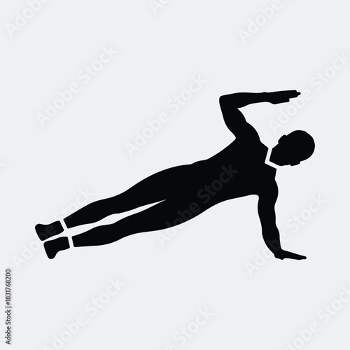 Silhouette man doing side plank exercise fitness workout vector illustration