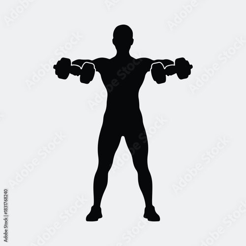 Silhouette man lifting dumbbells side lateral raises exercise vector illustration