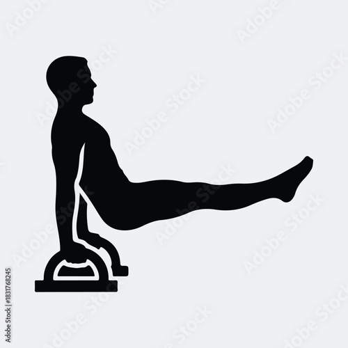 Silhouette man performing parallettes exercise strong abs workout vector illustration