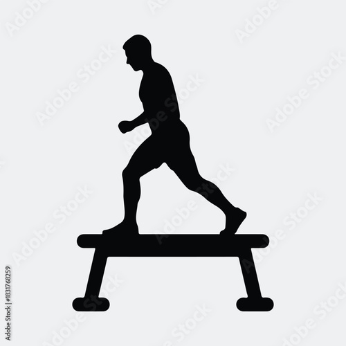 Silhouette man performing step up exercise on platform vector illustration
