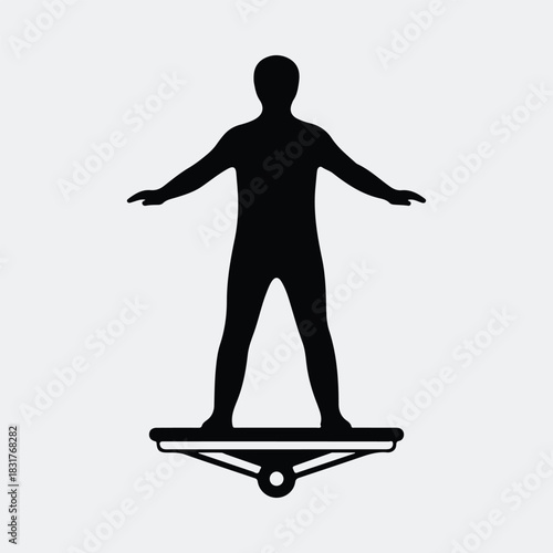 Silhouette man riding hoverboard personal transporter silhouette mobility device vector illustration