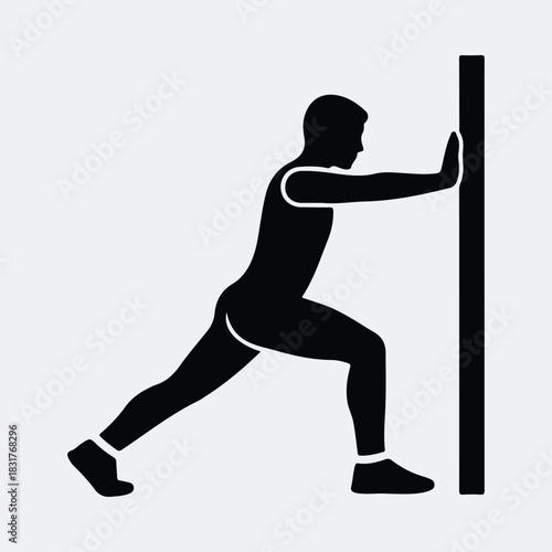 Silhouette man stretching against wall flexibility exercise vector illustration