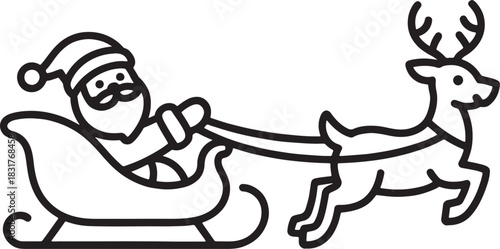 Line  Santa Claus in a sleigh pulled by reindeer