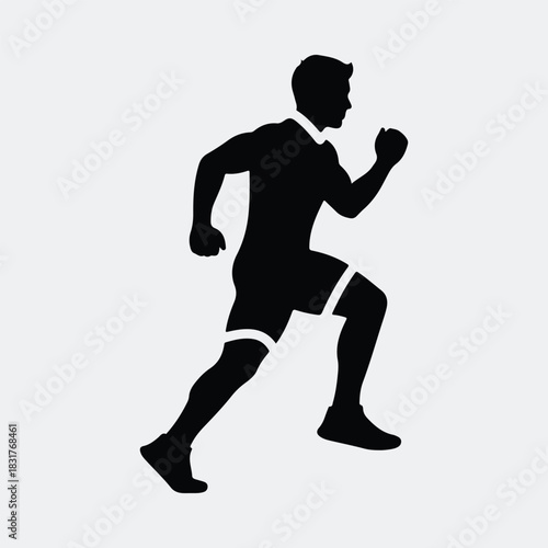Silhouette running athlete sprints forward in flat design vector illustration