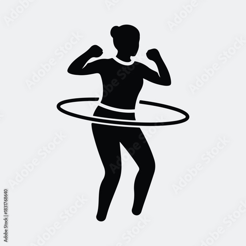 Silhouette woman hula hooping fitness exercise activity design vector illustration