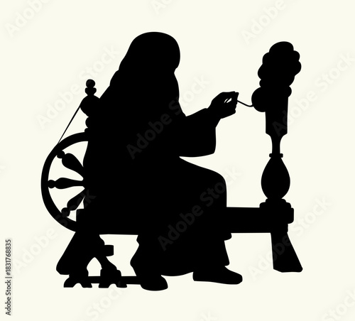 Vector drawing. Grandmother with a Spindle